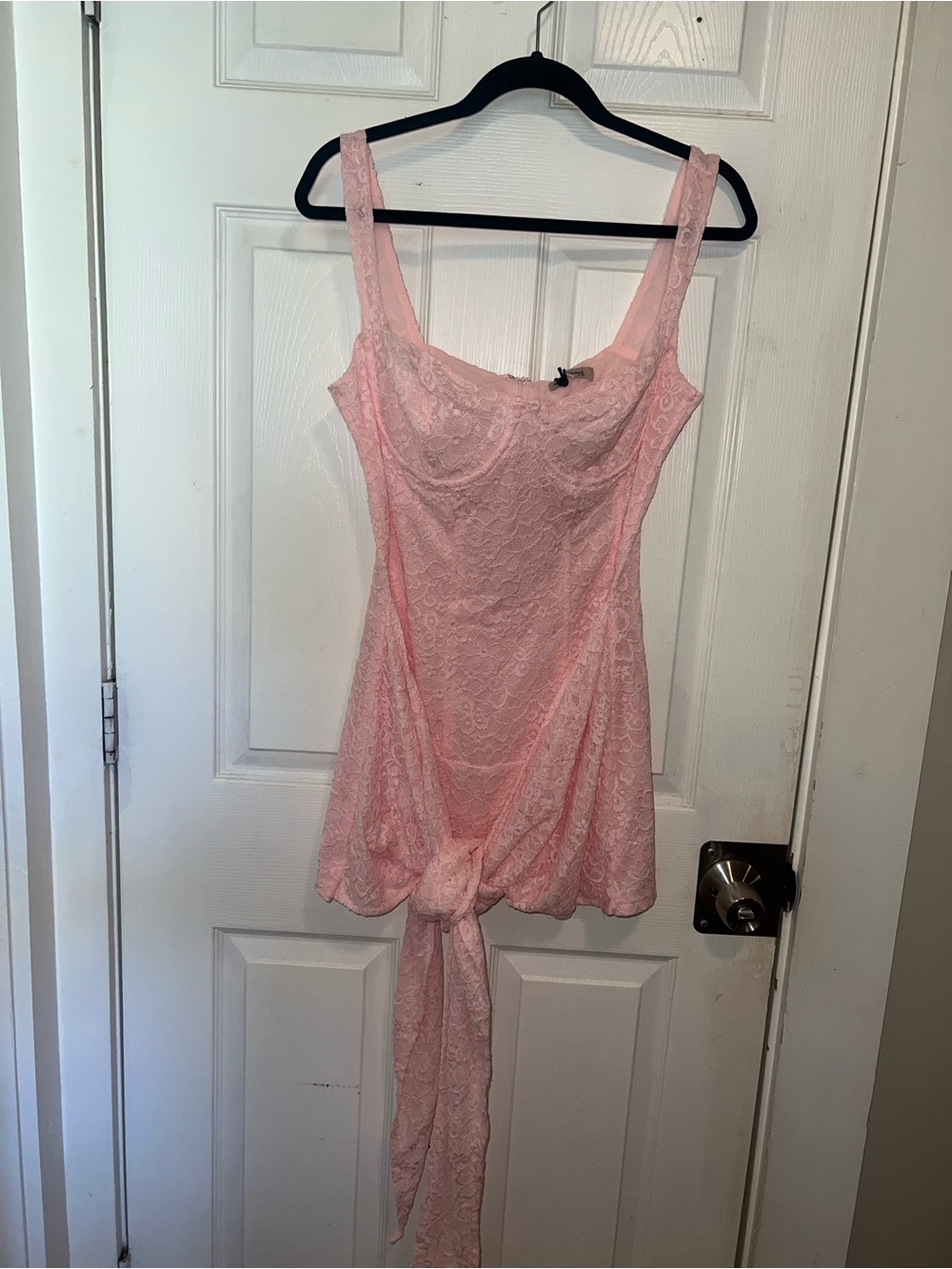 Light Pink Lace Mini Dress with Tie-Back - Women